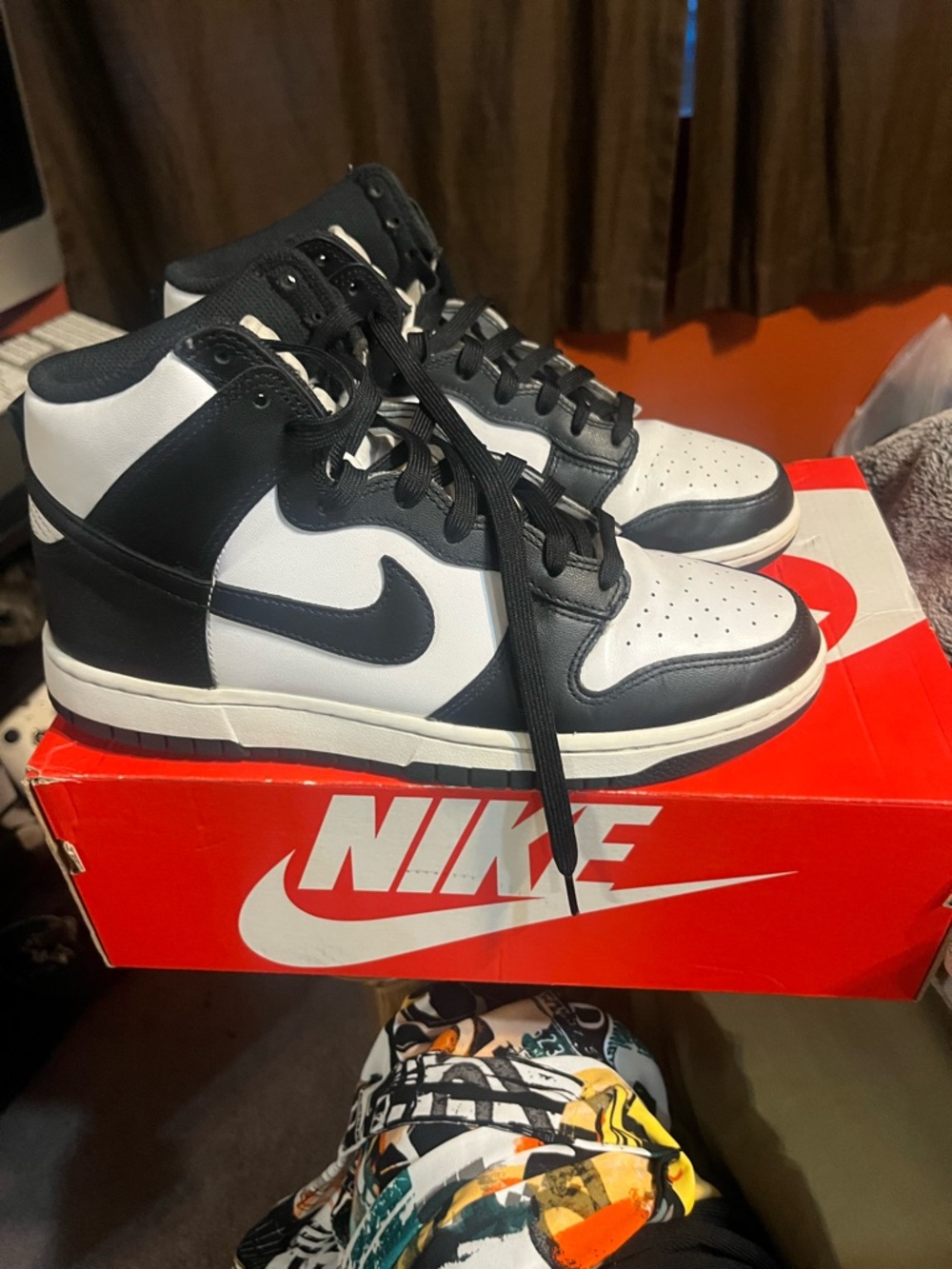 Nike Men’s Black and White High-Top Sneakers with Swoosh